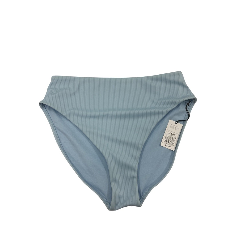 Shade & Shore Women L 12-14 Blue Bikini Swim Bottom High Waist High Leg New Tags